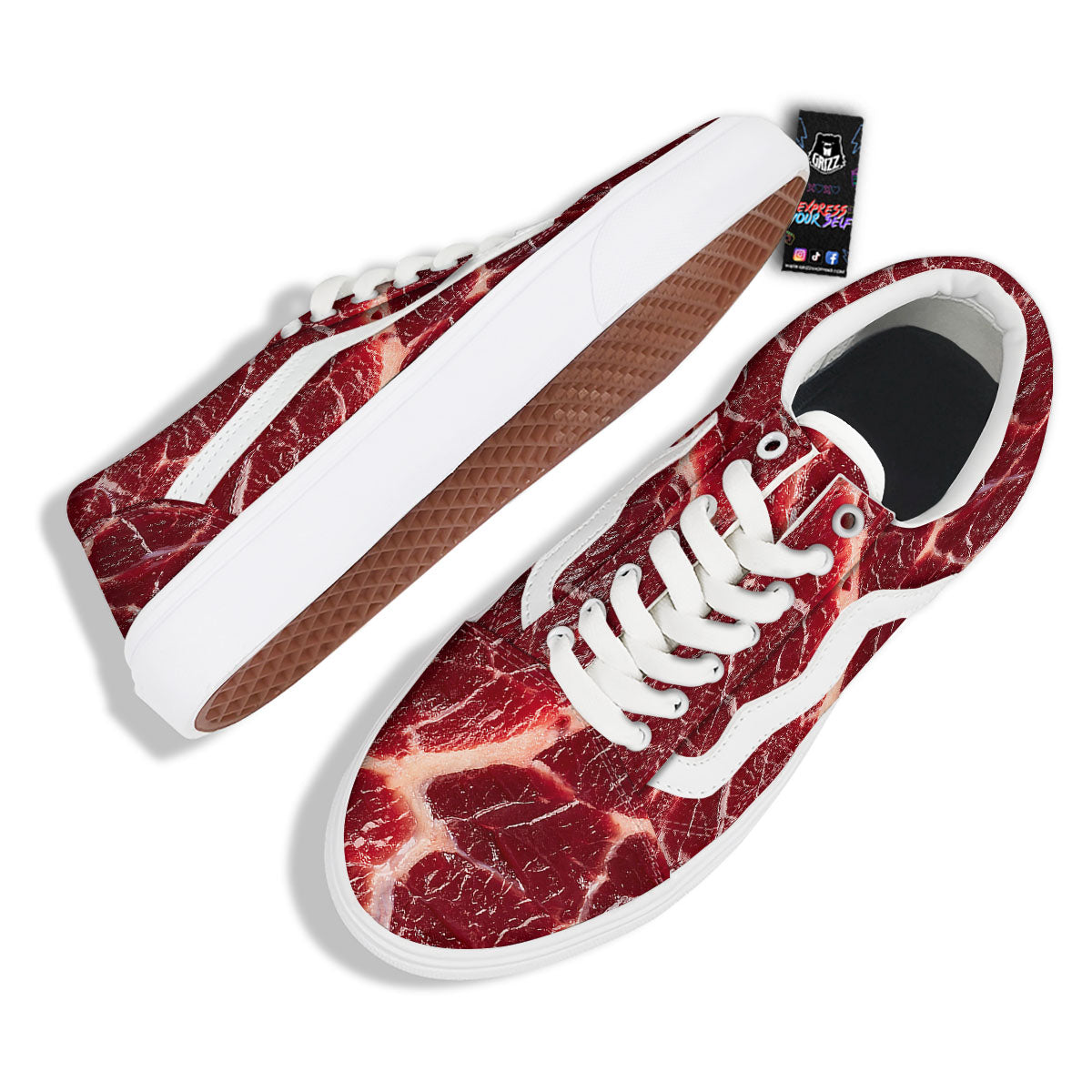 Texture Red Meat Print Skate Shoes-grizzshop
