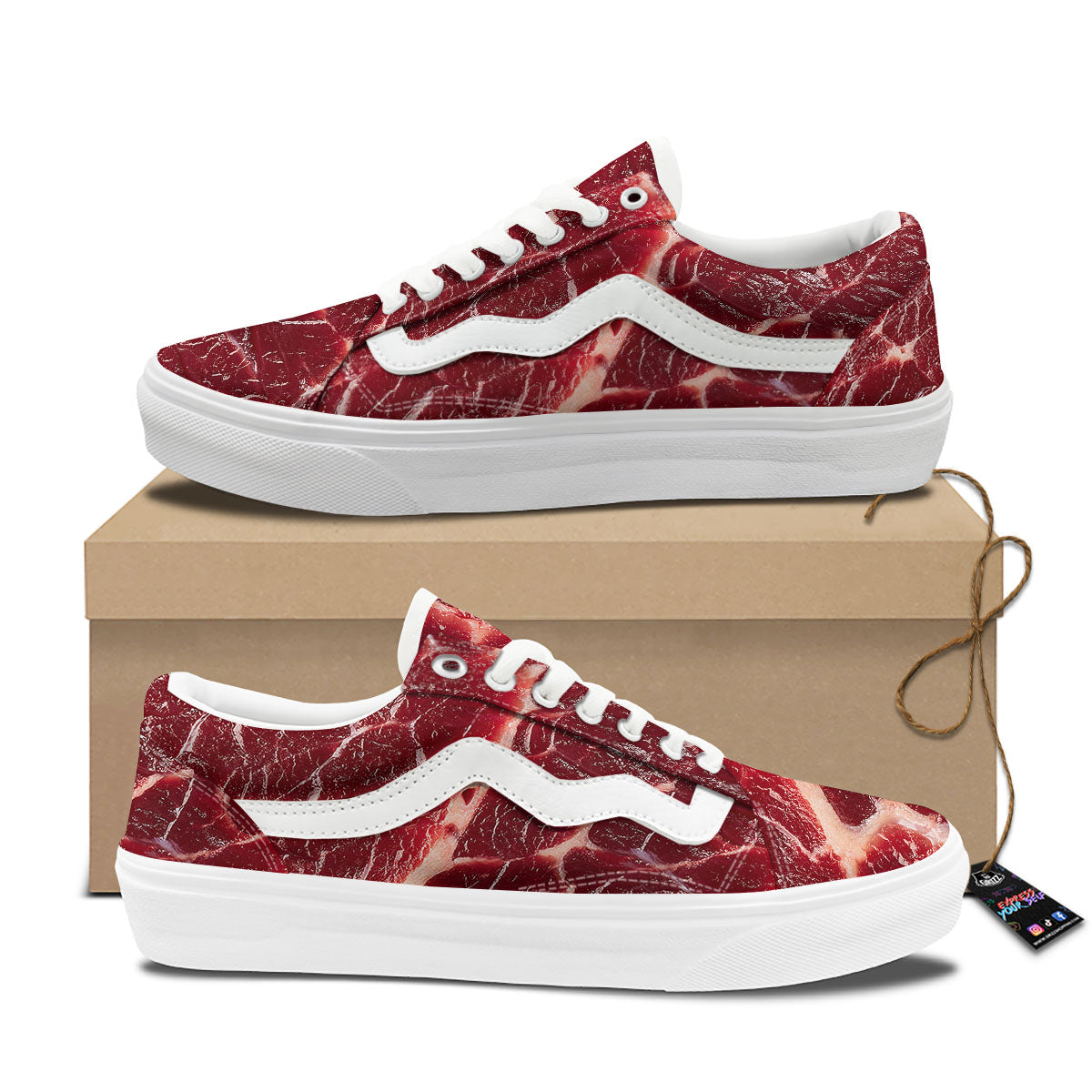Texture Red Meat Print Skate Shoes-grizzshop