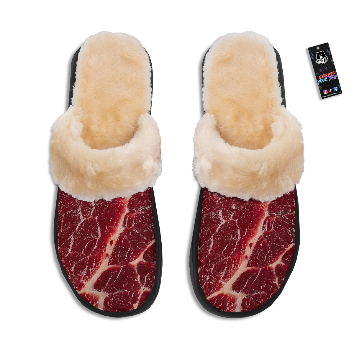 Texture Red Meat Print Slippers-grizzshop