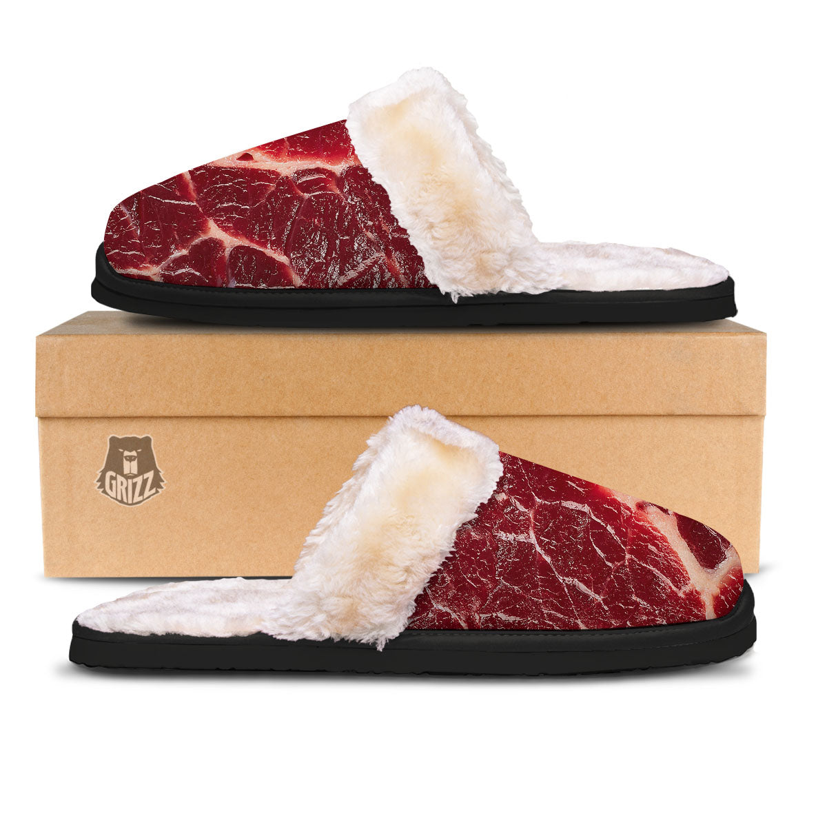 Texture Red Meat Print Slippers-grizzshop