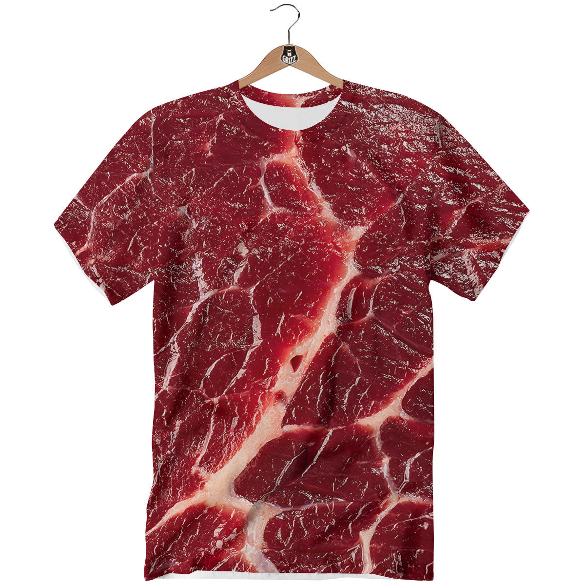 Texture Red Meat Print T-Shirt-grizzshop