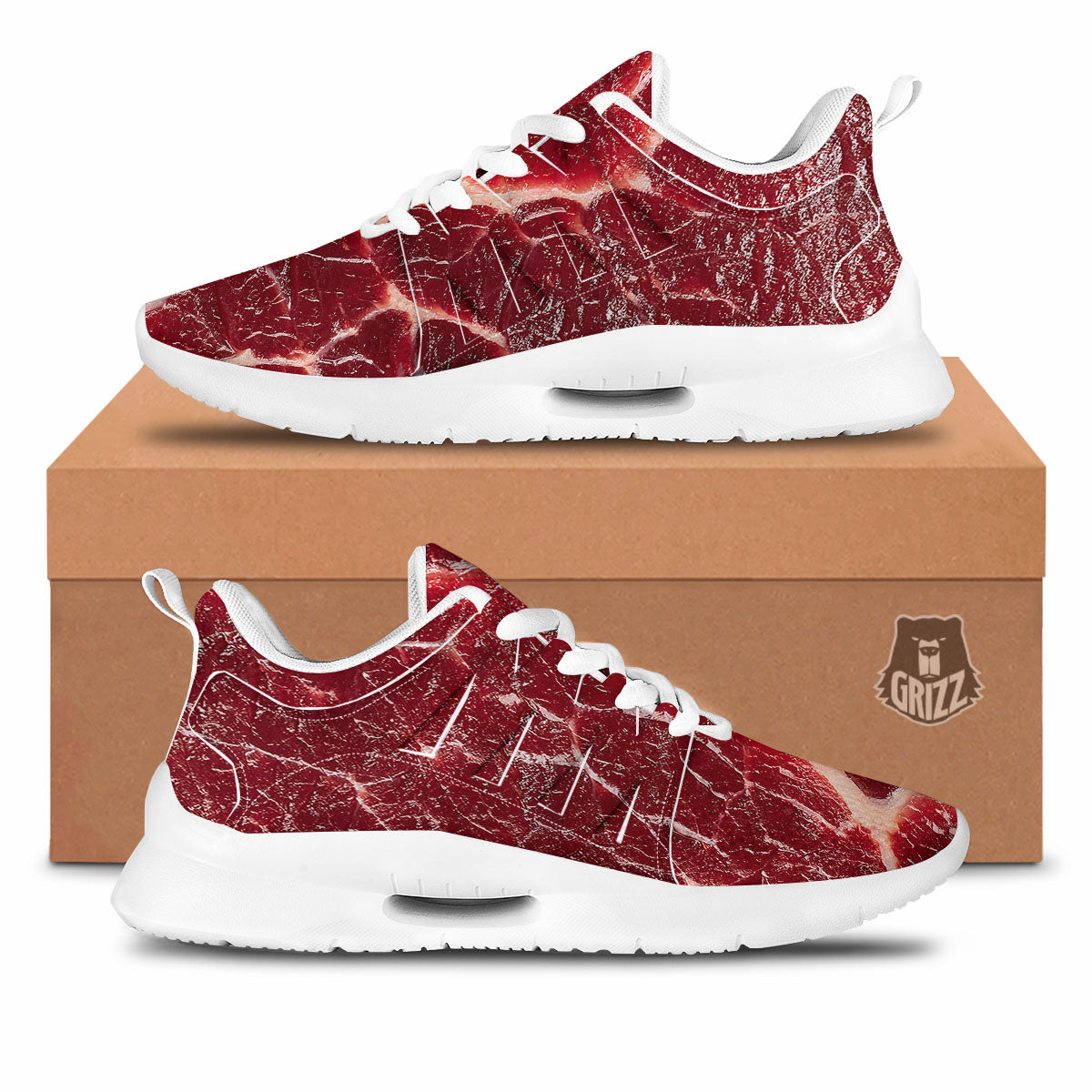 Texture Red Meat Print Tennis Shoes-grizzshop