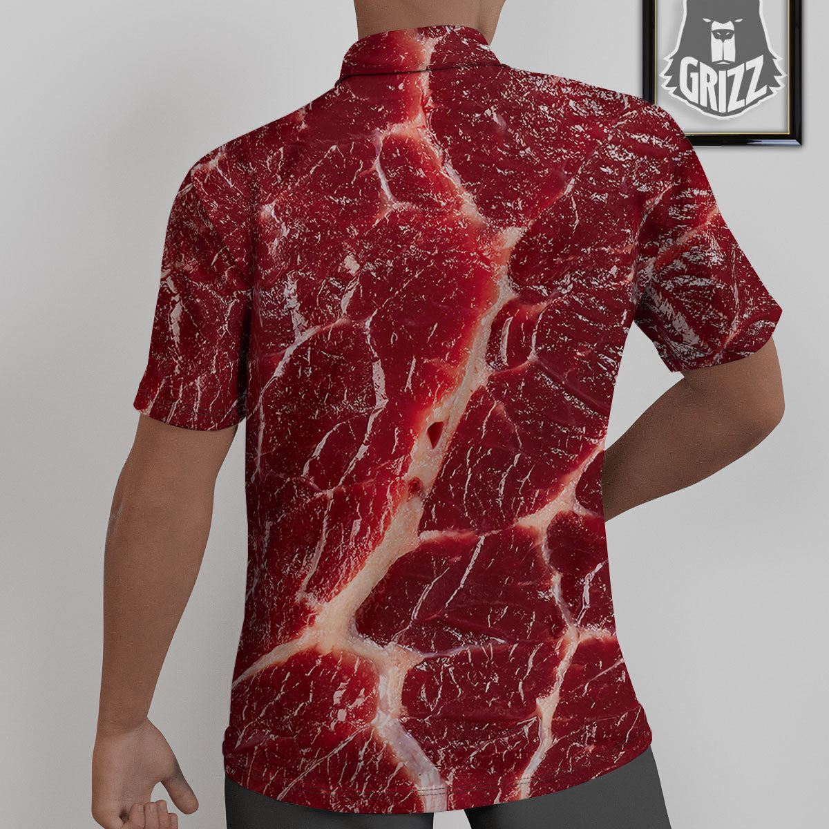 Texture Red Meat Print Untucked Shirts-grizzshop