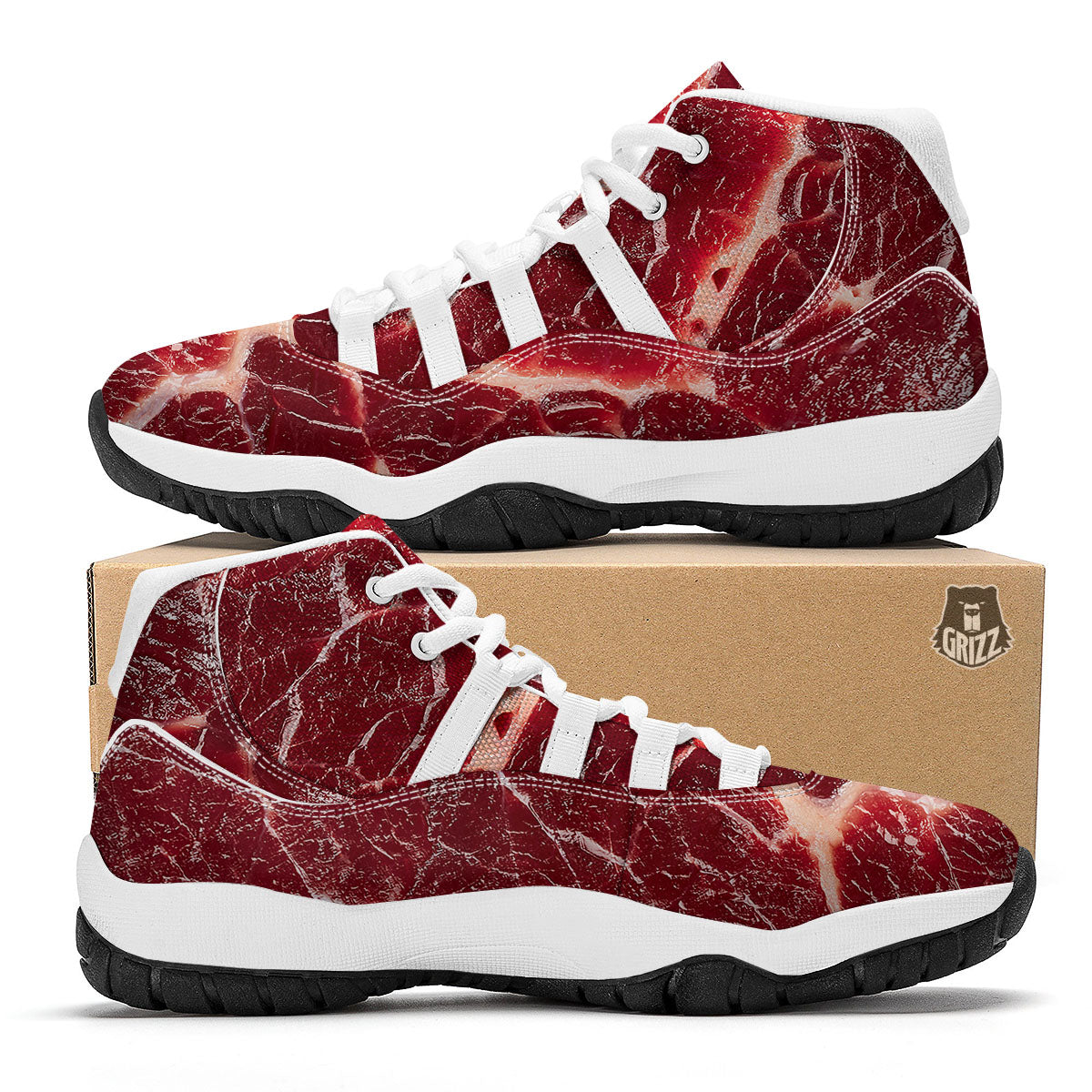 Texture Red Meat Print White Bball Shoes-grizzshop