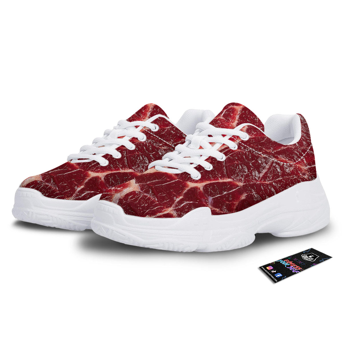 Texture Red Meat Print White Chunky Shoes-grizzshop