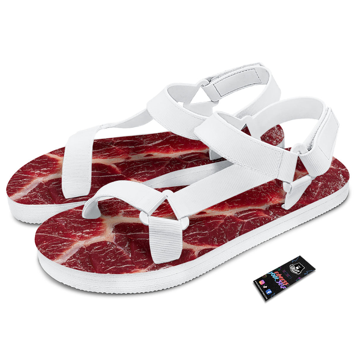 Texture Red Meat Print White Open Toe Sandals-grizzshop