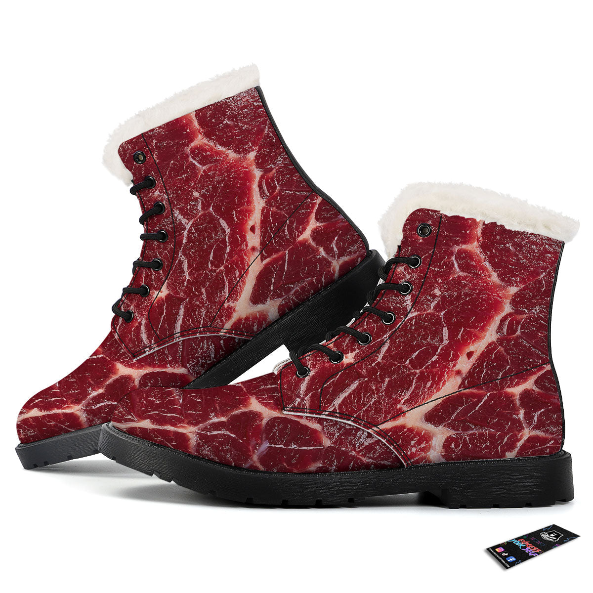 Texture Red Meat Print Winter Boots-grizzshop