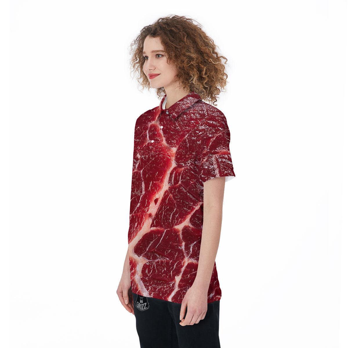 Texture Red Meat Print Women's Golf Shirts-grizzshop