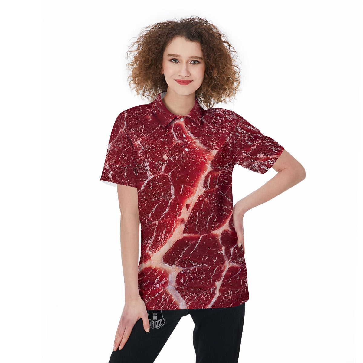 Texture Red Meat Print Women's Golf Shirts-grizzshop