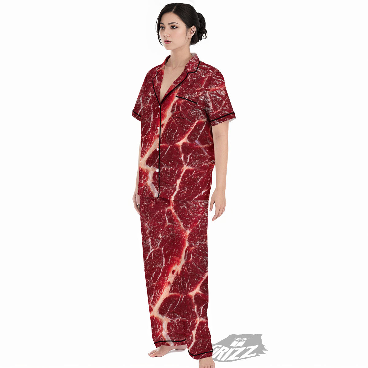 Texture Red Meat Print Women's Pajamas Set-grizzshop