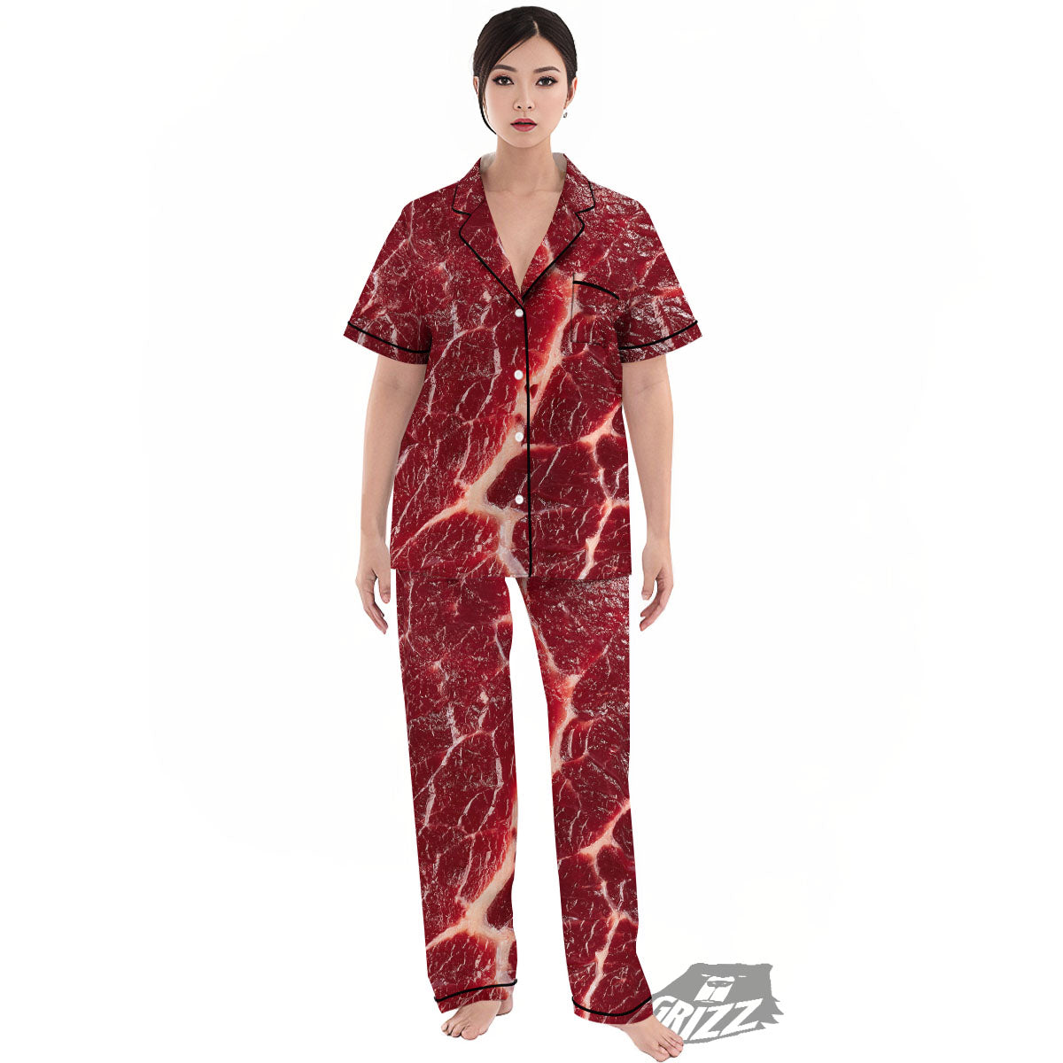 Texture Red Meat Print Women's Pajamas Set-grizzshop