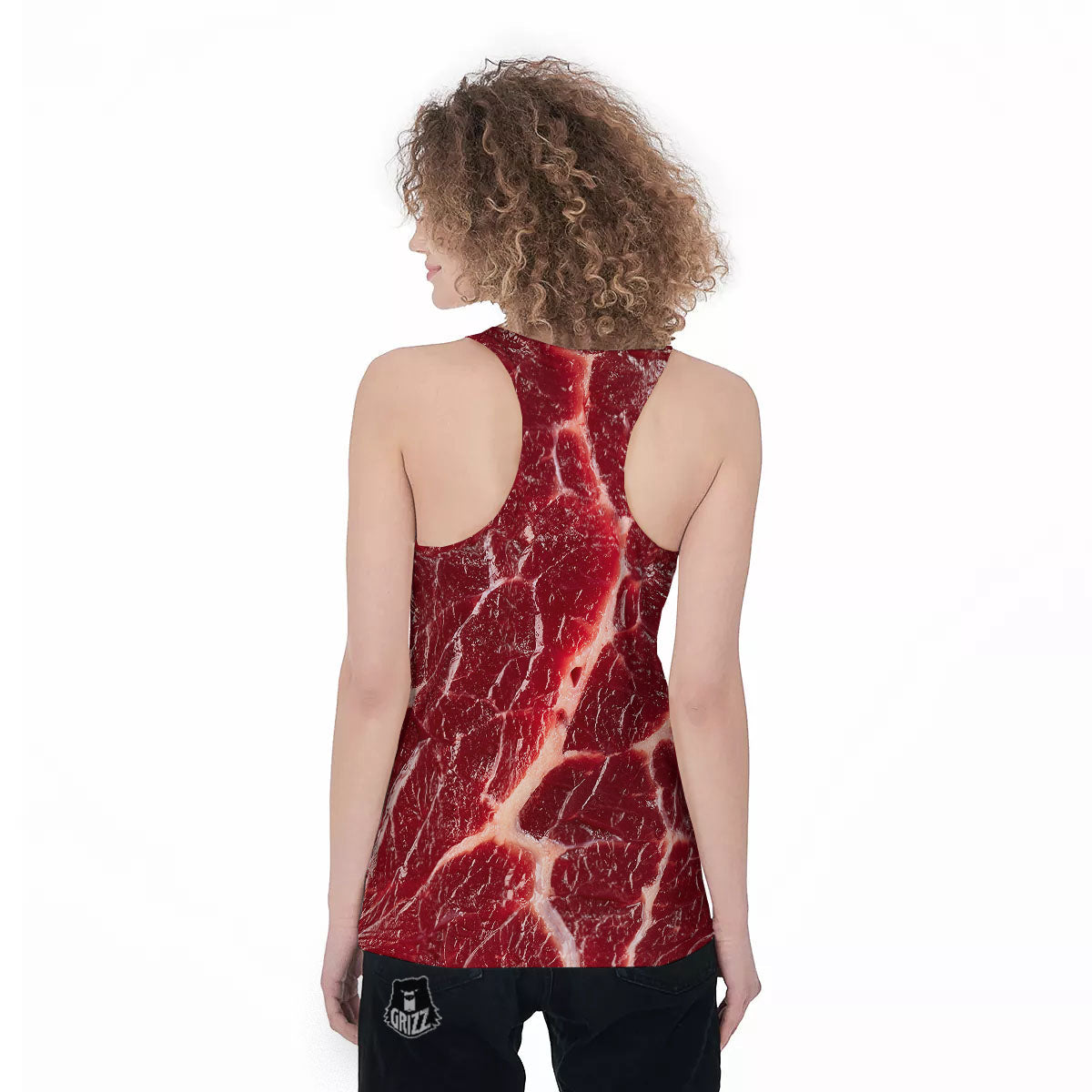 Texture Red Meat Print Women's Racerback Tank Top-grizzshop