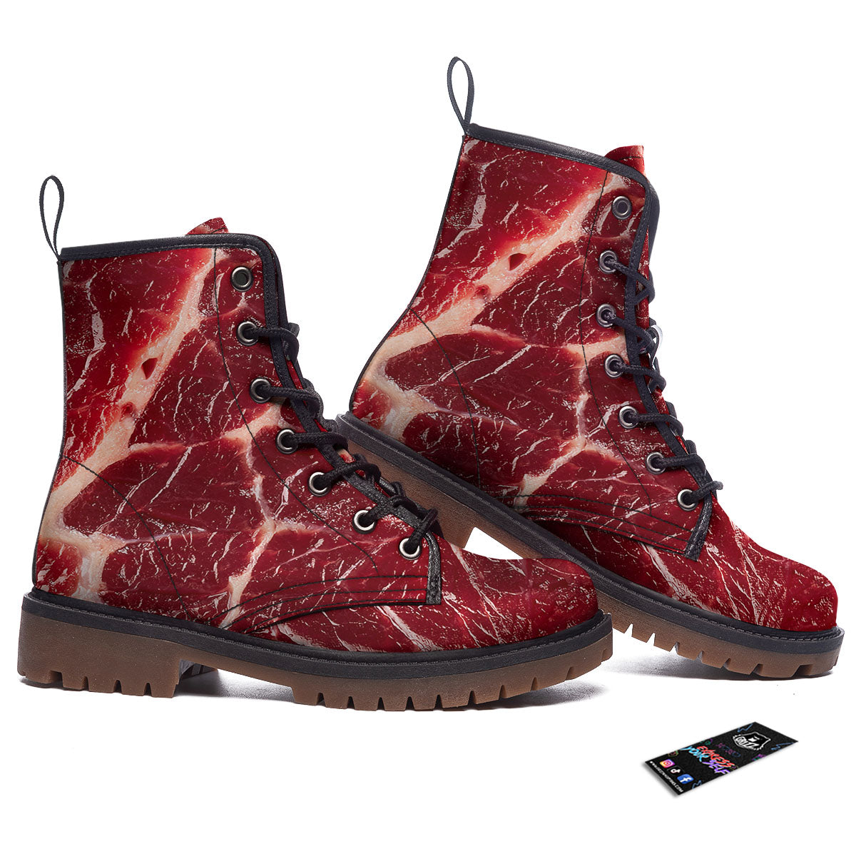 Texture Red Meat Print Work Boots-grizzshop