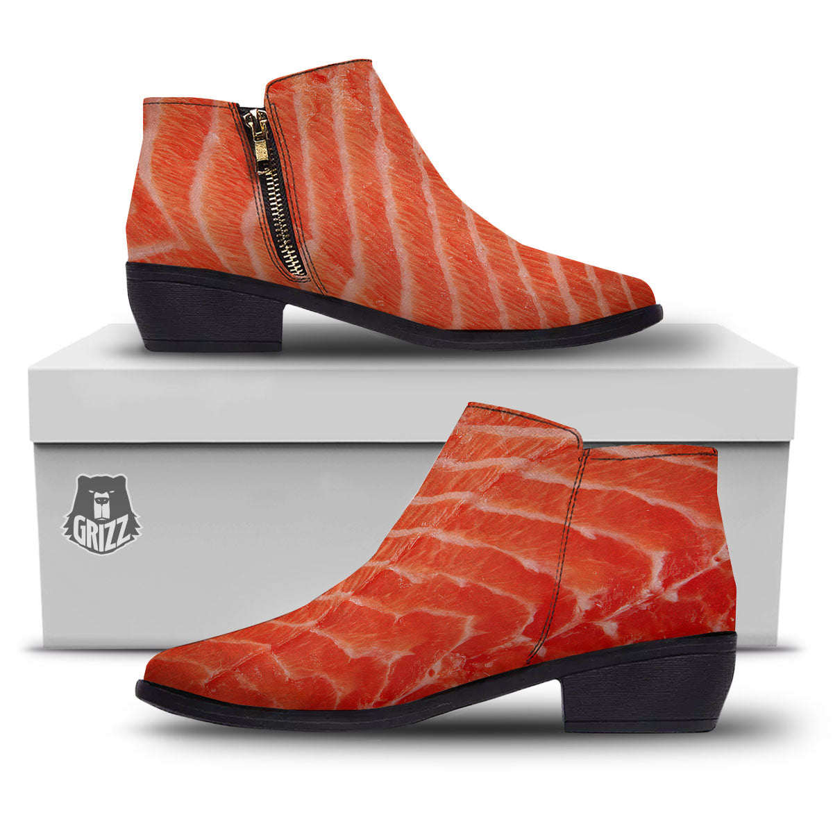 Texture Salmon Print Ankle Boots-grizzshop