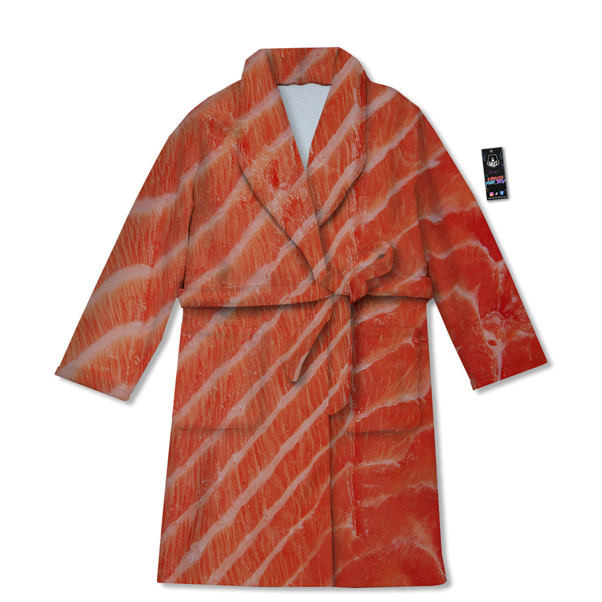 Texture Salmon Print Bathrobe-grizzshop