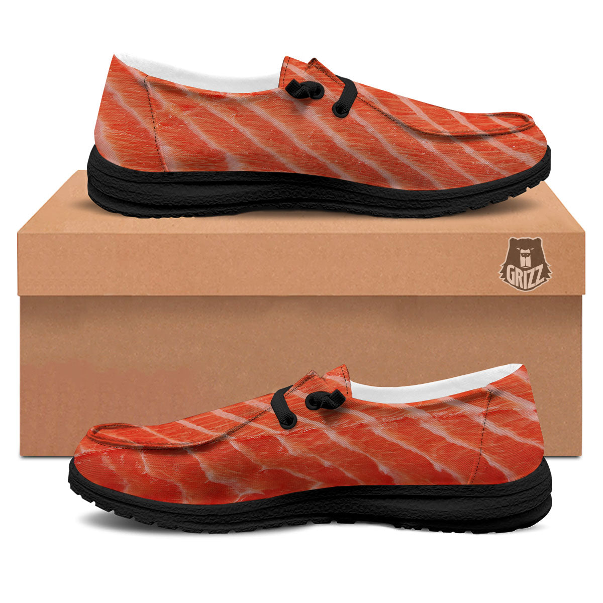 Texture Salmon Print Black Loafers-grizzshop