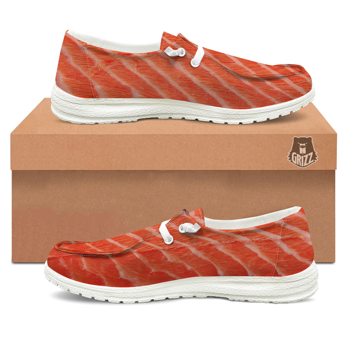 Texture Salmon Print Black Loafers-grizzshop