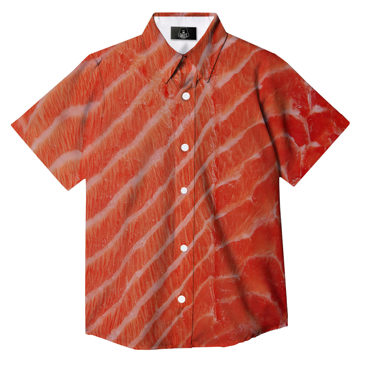 Texture Salmon Print Button Up Shirt-grizzshop