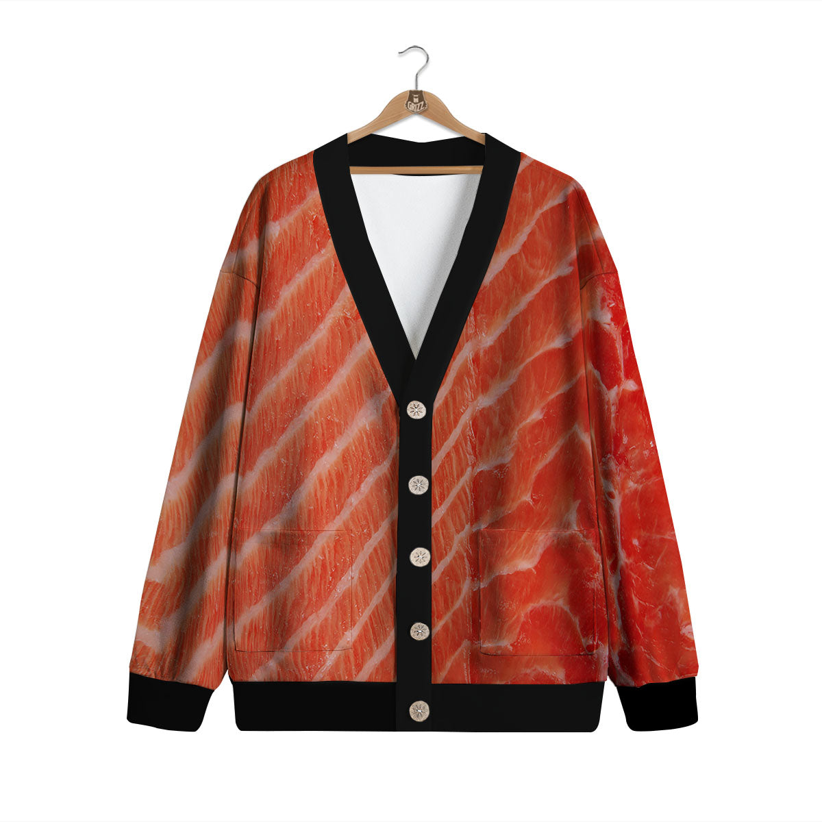 Texture Salmon Print Cardigan-grizzshop