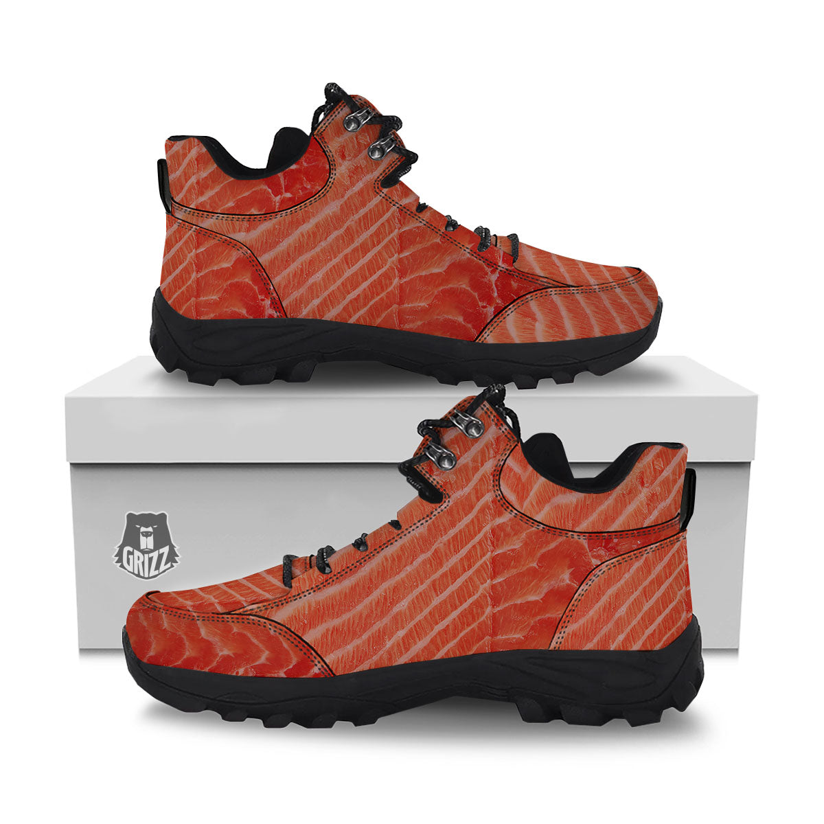Texture Salmon Print Hiking Shoes-grizzshop