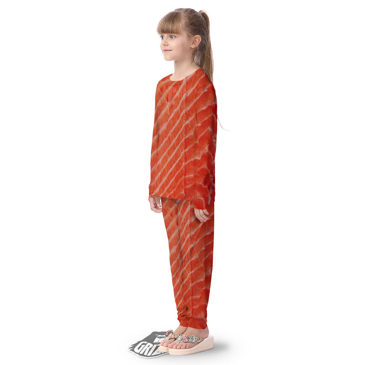 Texture Salmon Print Kid's Pajamas-grizzshop
