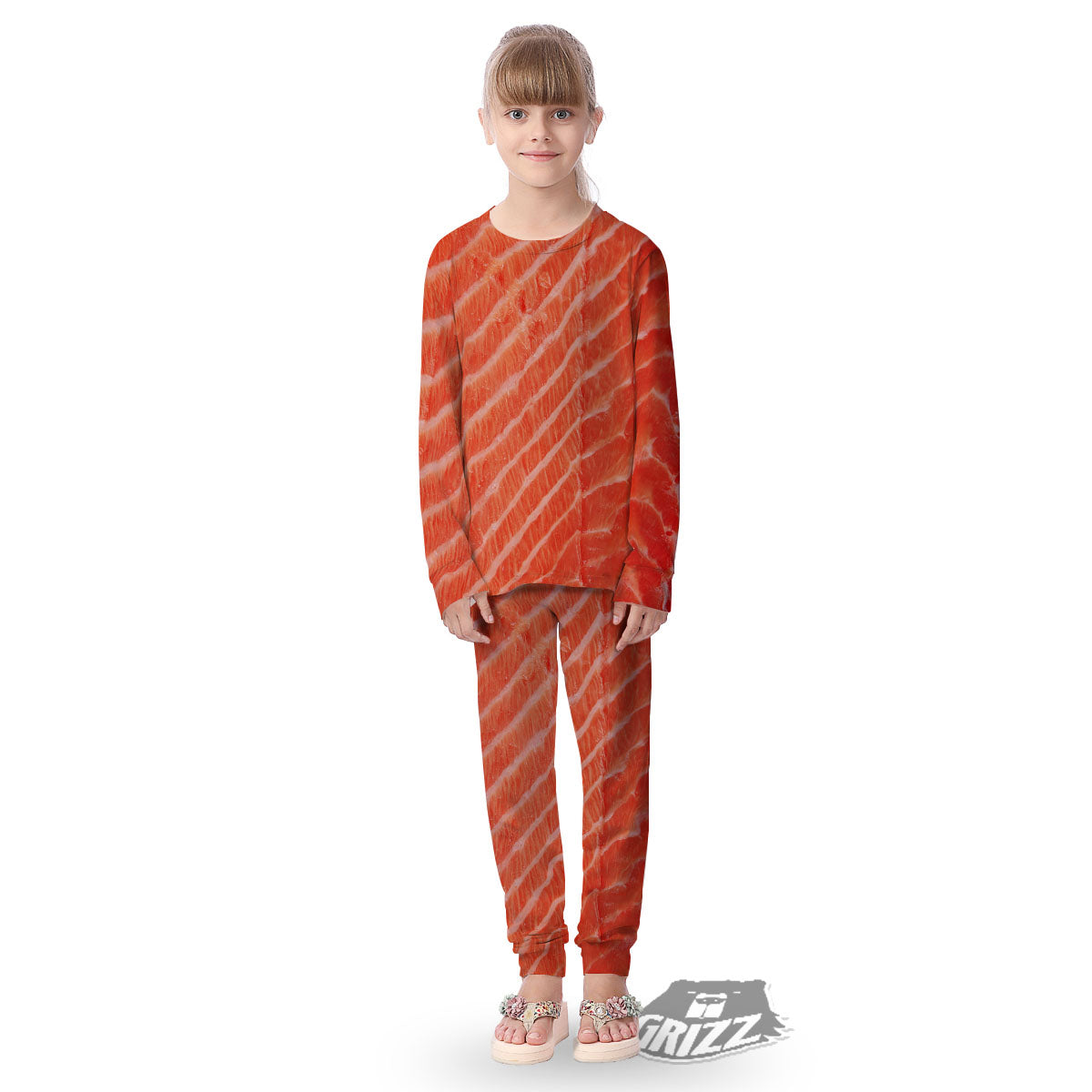 Texture Salmon Print Kid's Pajamas-grizzshop
