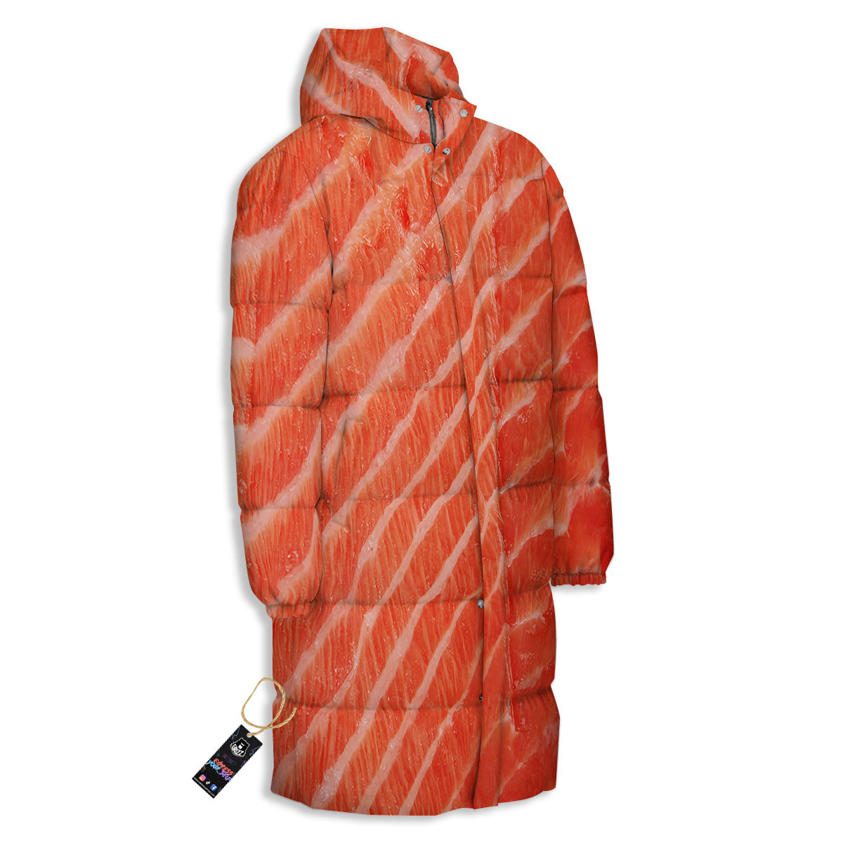 Texture Salmon Print Long Down Jacket-grizzshop