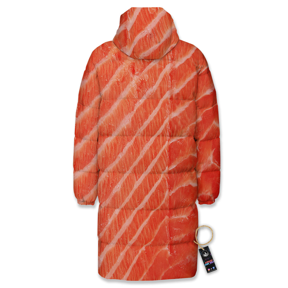 Texture Salmon Print Long Down Jacket-grizzshop