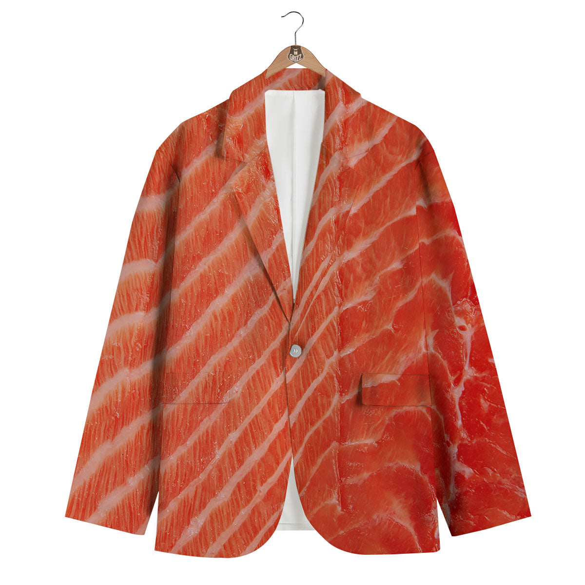Texture Salmon Print Men's Blazer-grizzshop