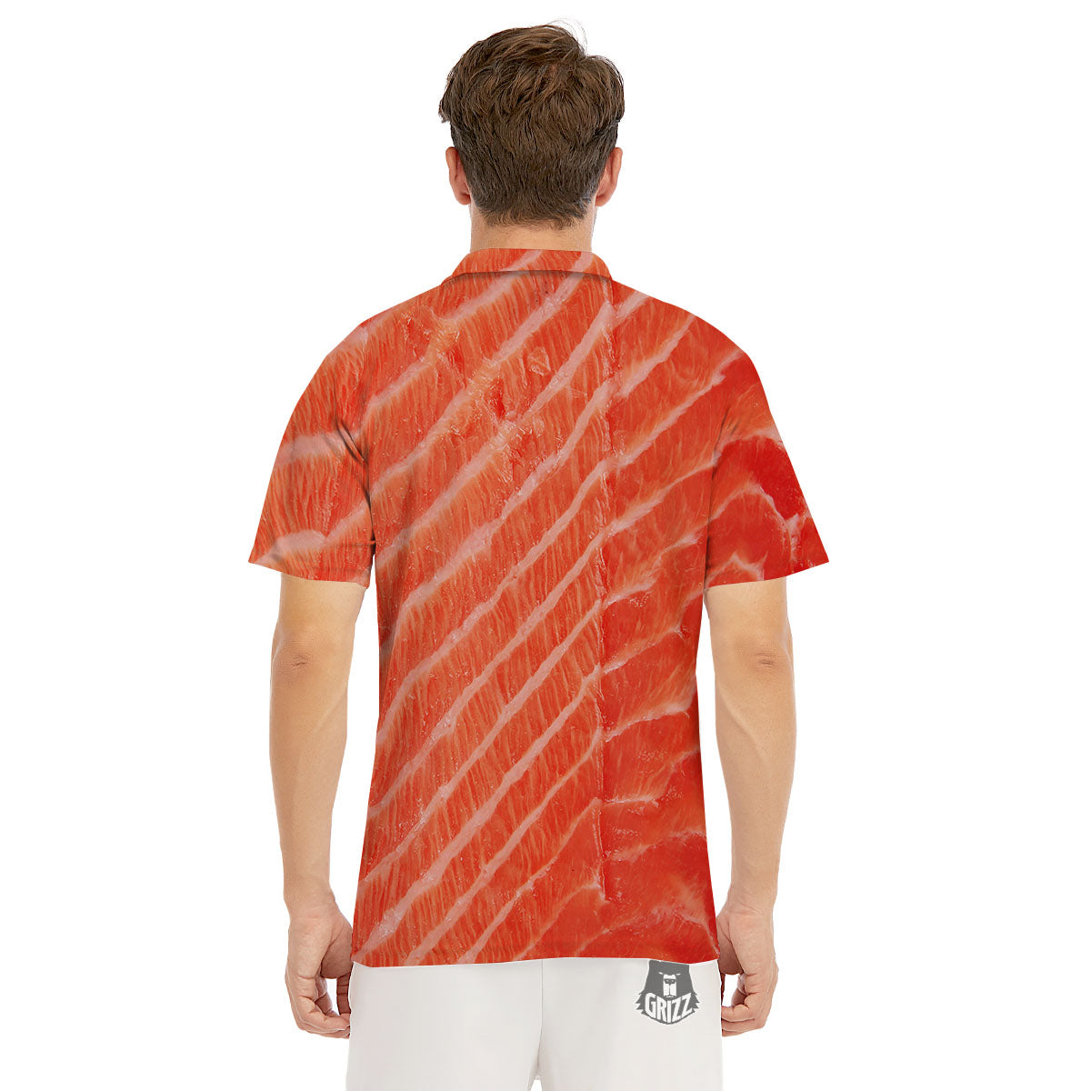 Texture Salmon Print Men's Golf Shirts-grizzshop