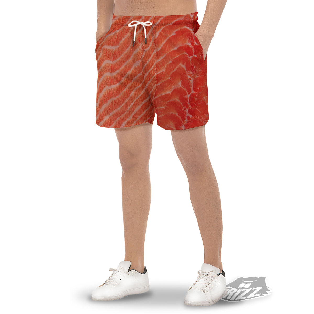 Texture Salmon Print Men's Gym Shorts-grizzshop