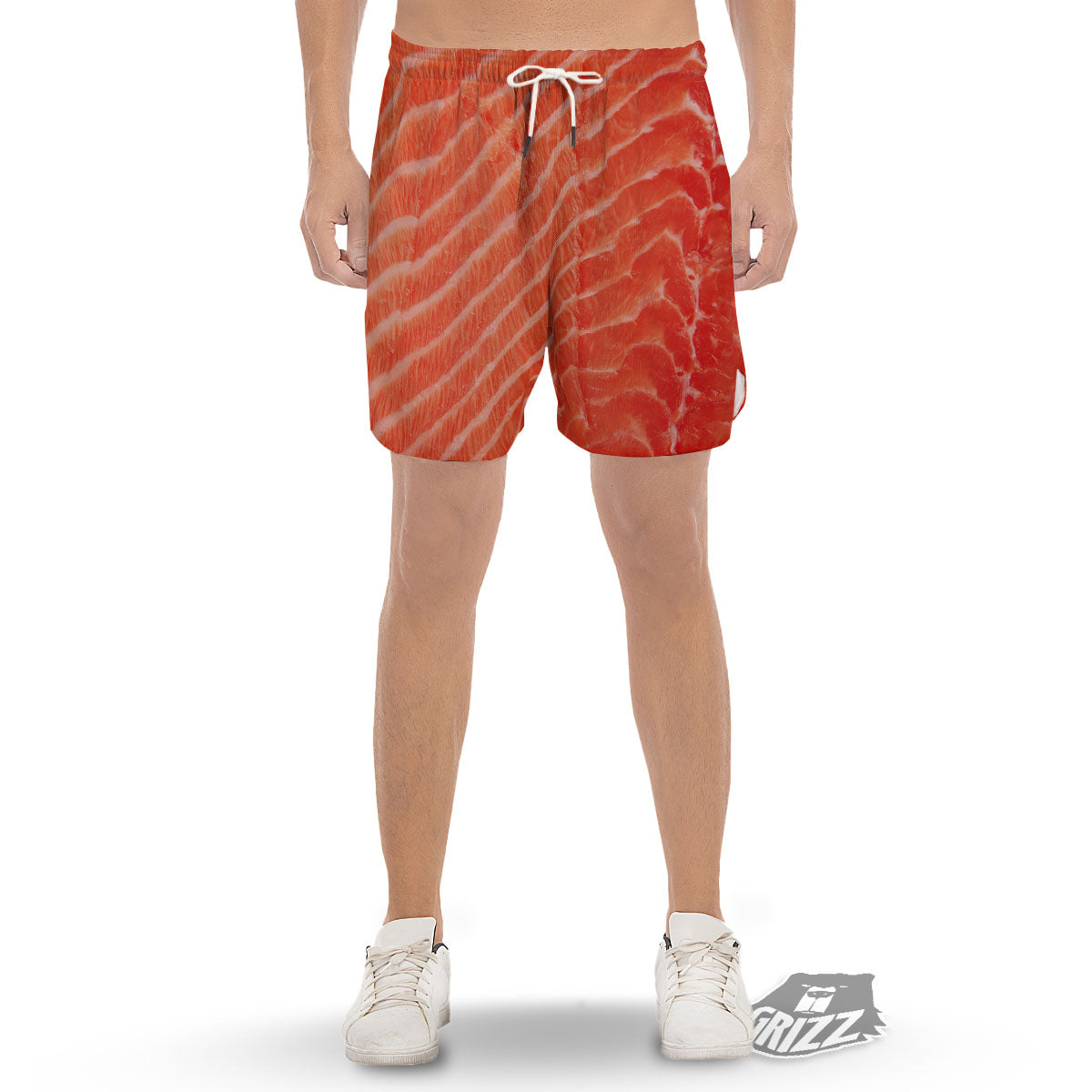 Texture Salmon Print Men's Gym Shorts-grizzshop