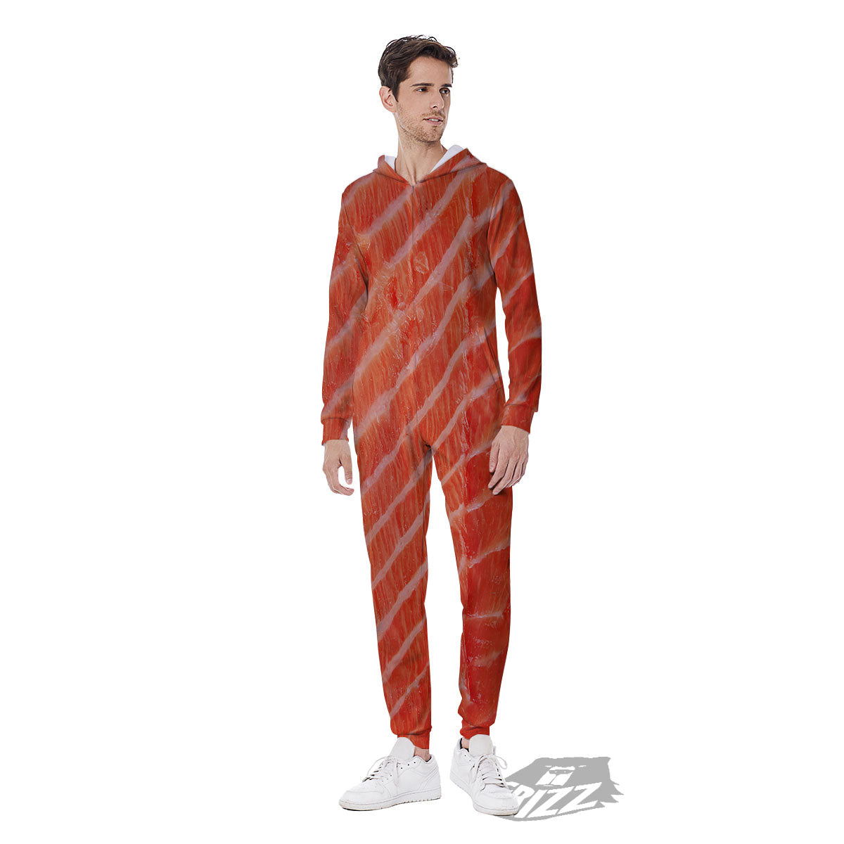 Texture Salmon Print Men's Jumpsuit-grizzshop