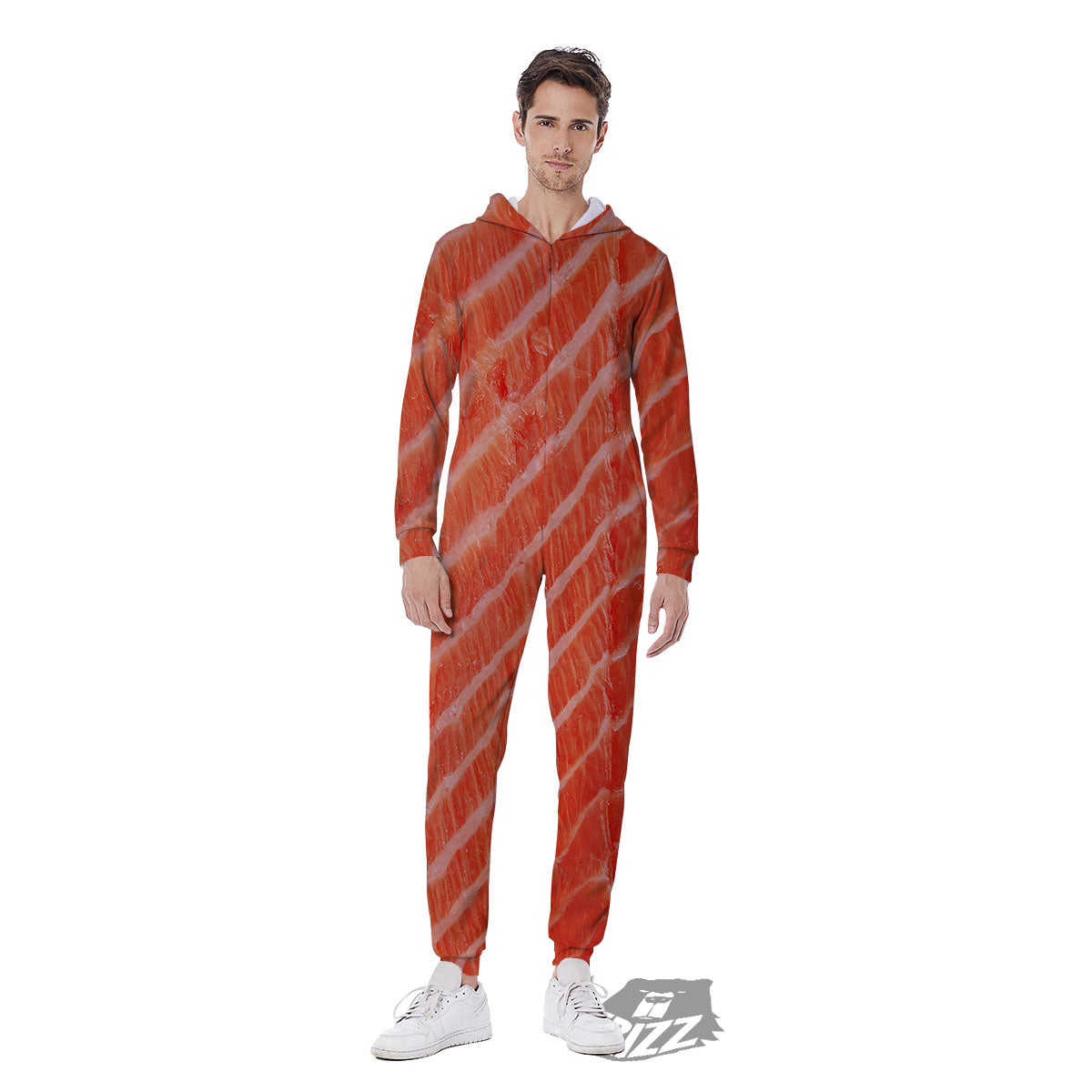 Texture Salmon Print Men's Jumpsuit-grizzshop
