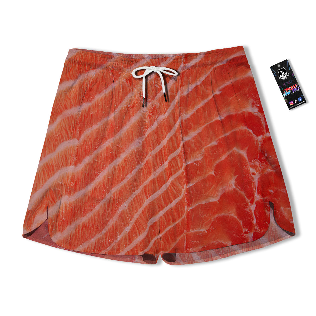 Texture Salmon Print Men's Running Shorts-grizzshop