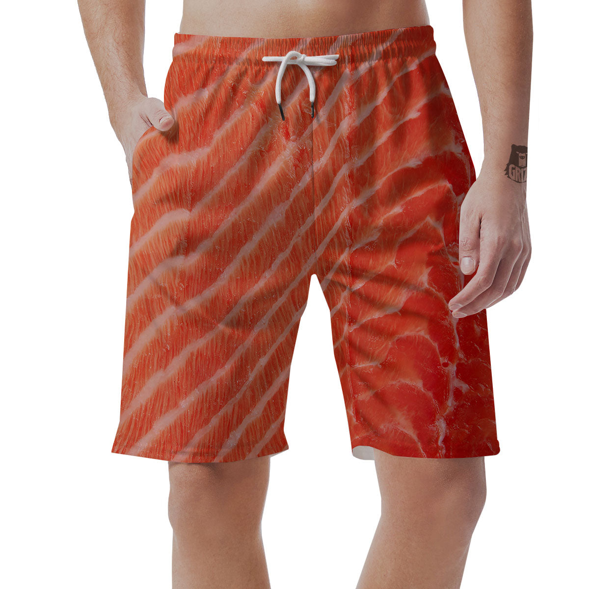 Texture Salmon Print Men's Shorts-grizzshop