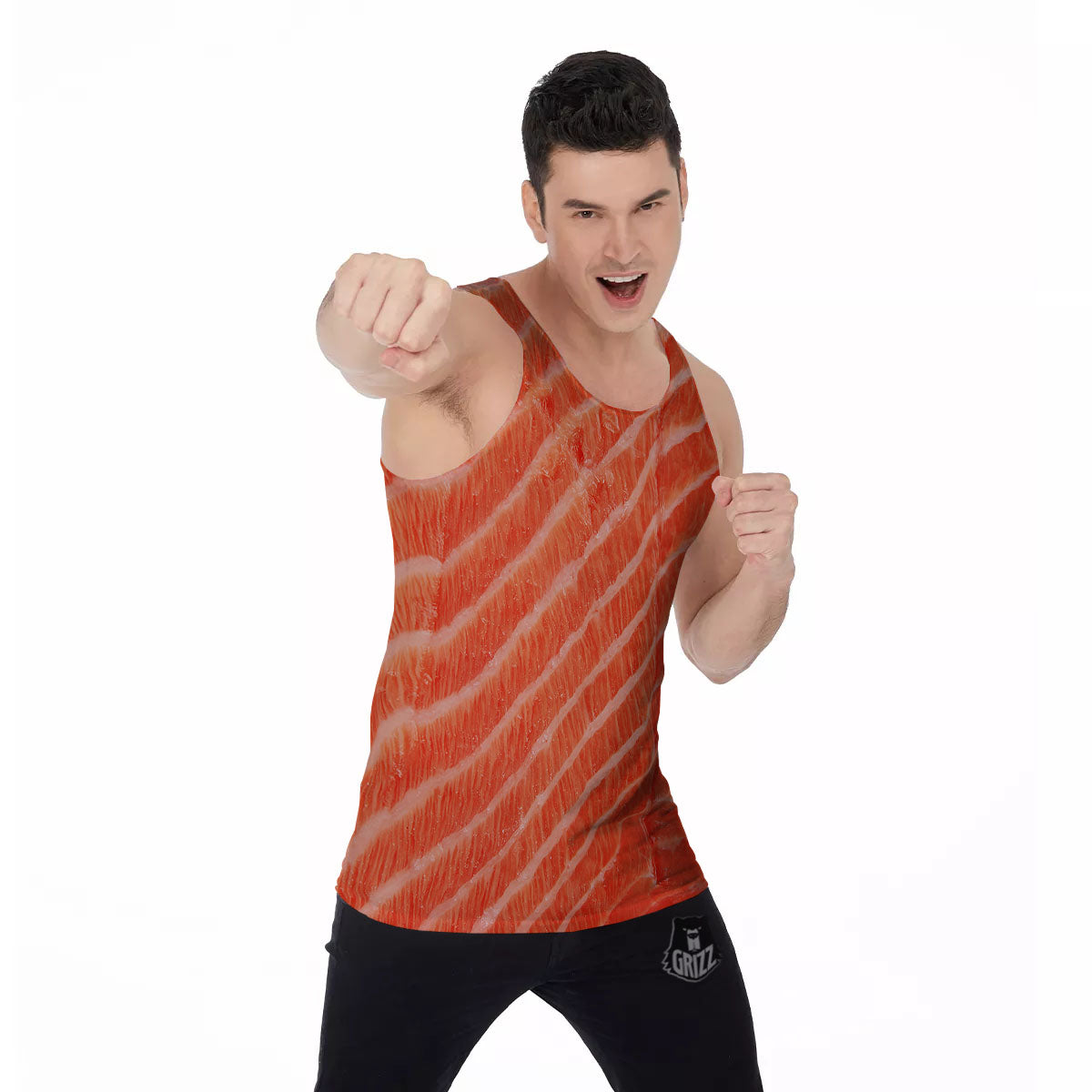 Texture Salmon Print Men's Tank Top-grizzshop
