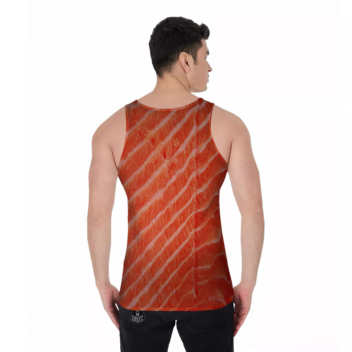 Texture Salmon Print Men's Tank Top-grizzshop