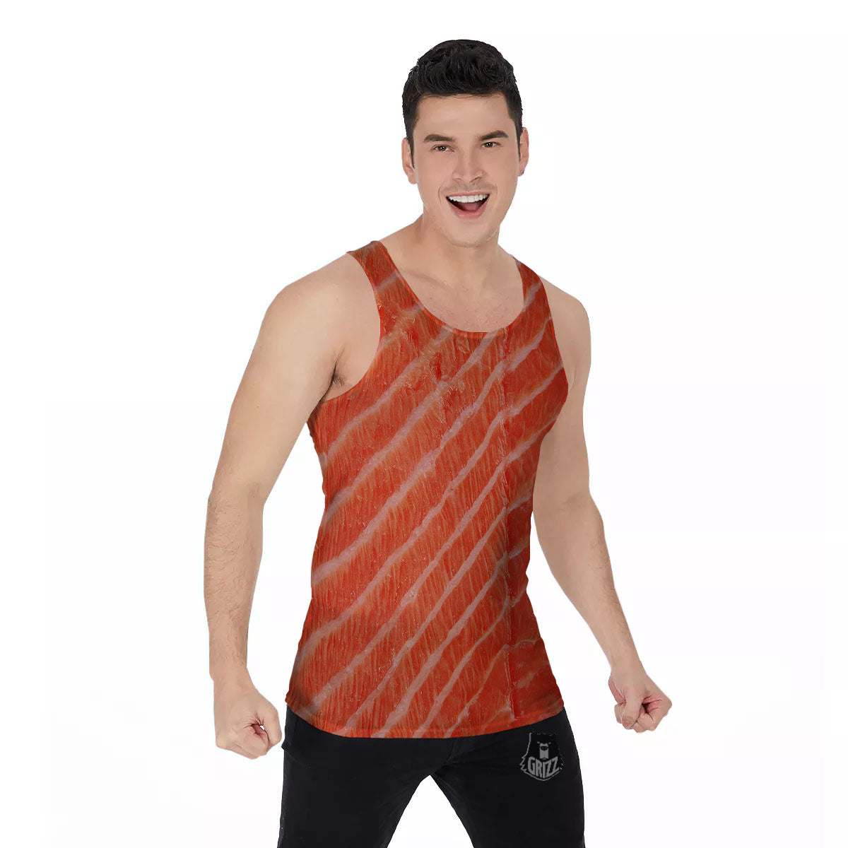 Texture Salmon Print Men's Tank Top-grizzshop