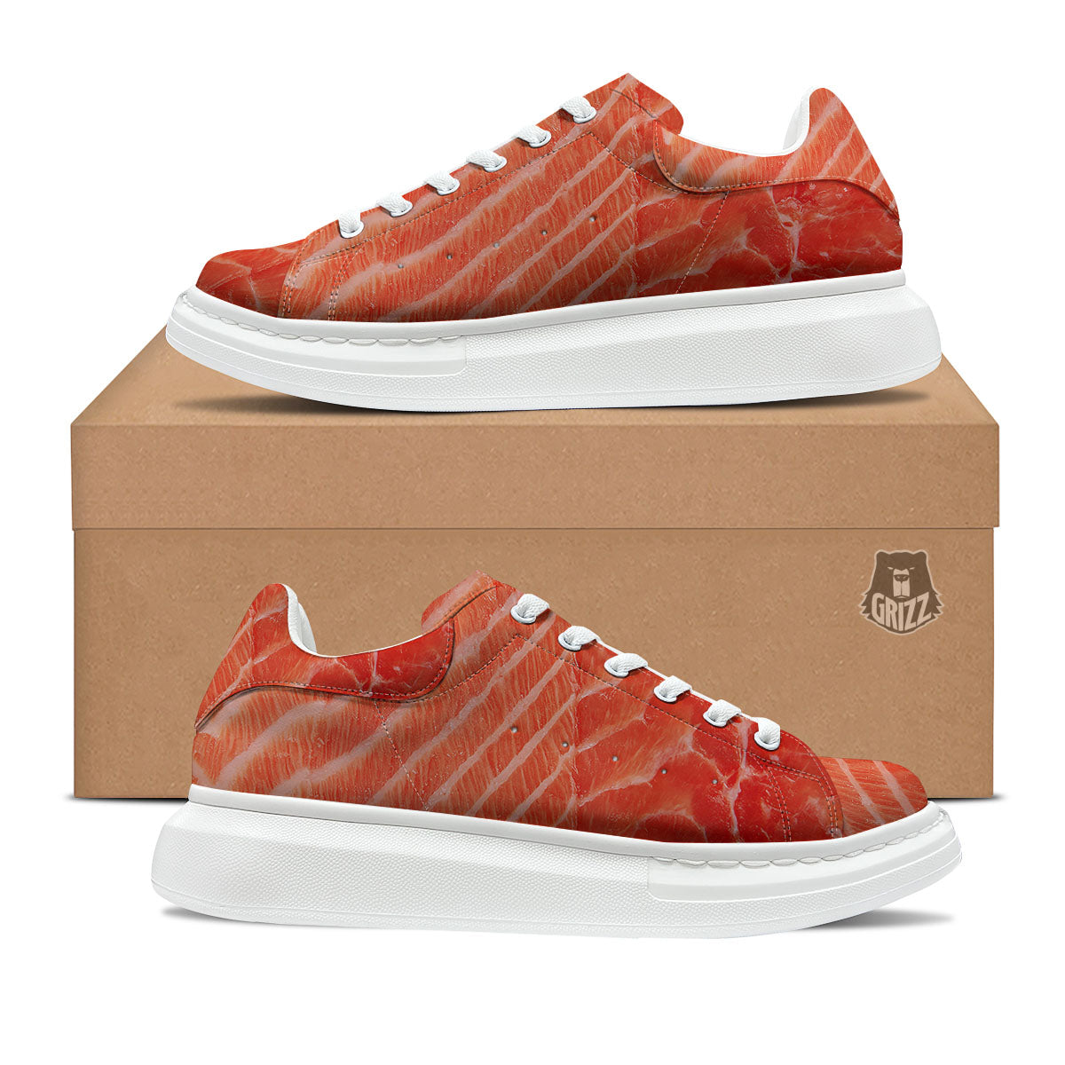 Texture Salmon Print Platform Shoes-grizzshop