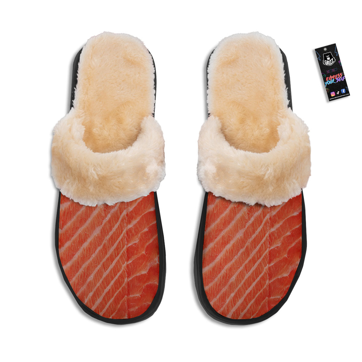 Texture Salmon Print Slippers-grizzshop