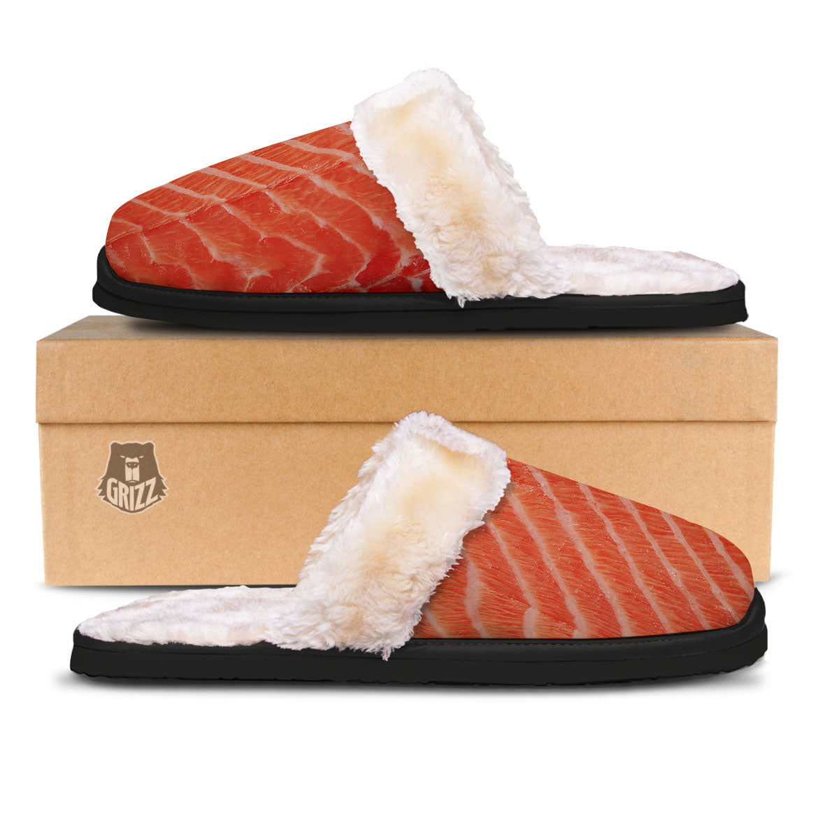 Texture Salmon Print Slippers-grizzshop