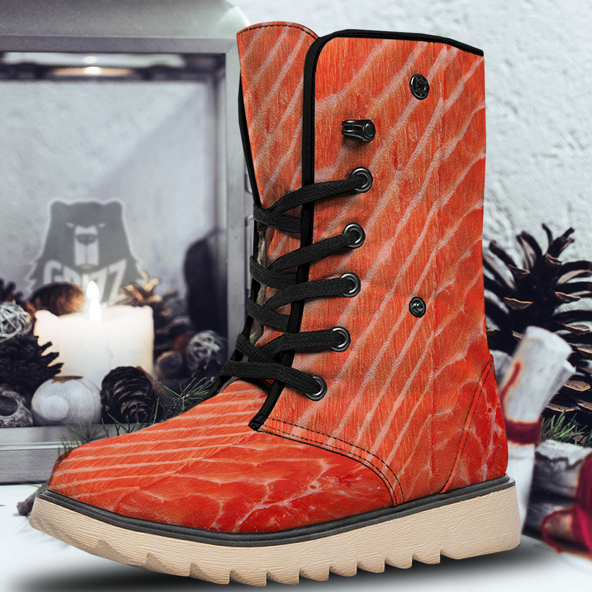 Texture Salmon Print Snow Boots-grizzshop
