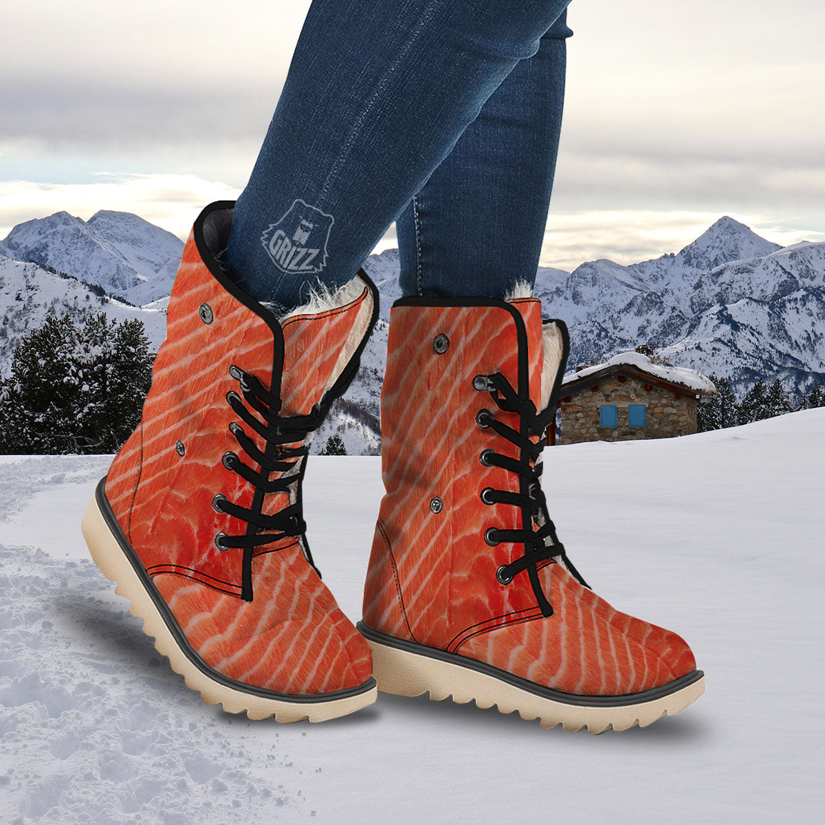Texture Salmon Print Snow Boots-grizzshop