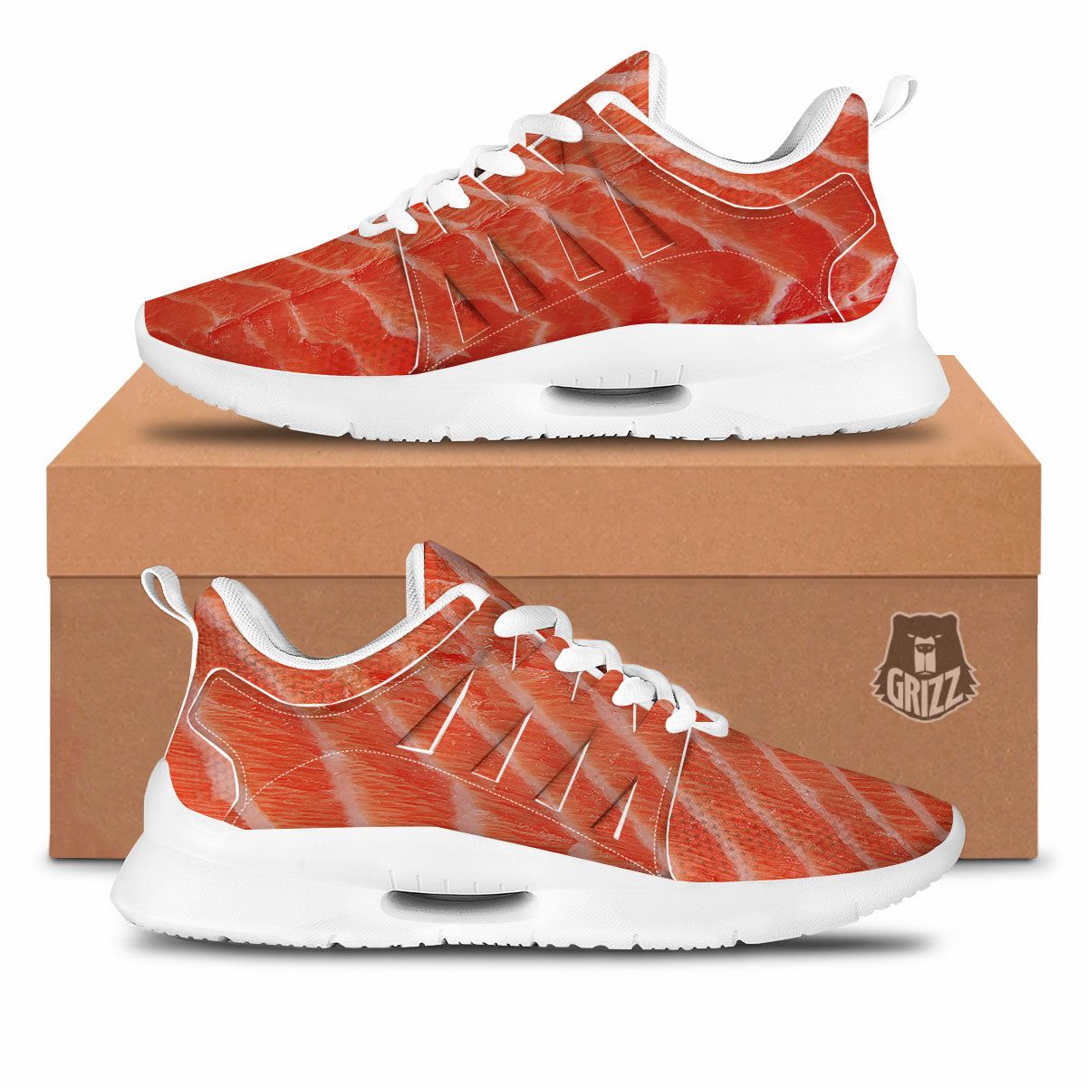 Texture Salmon Print Tennis Shoes-grizzshop