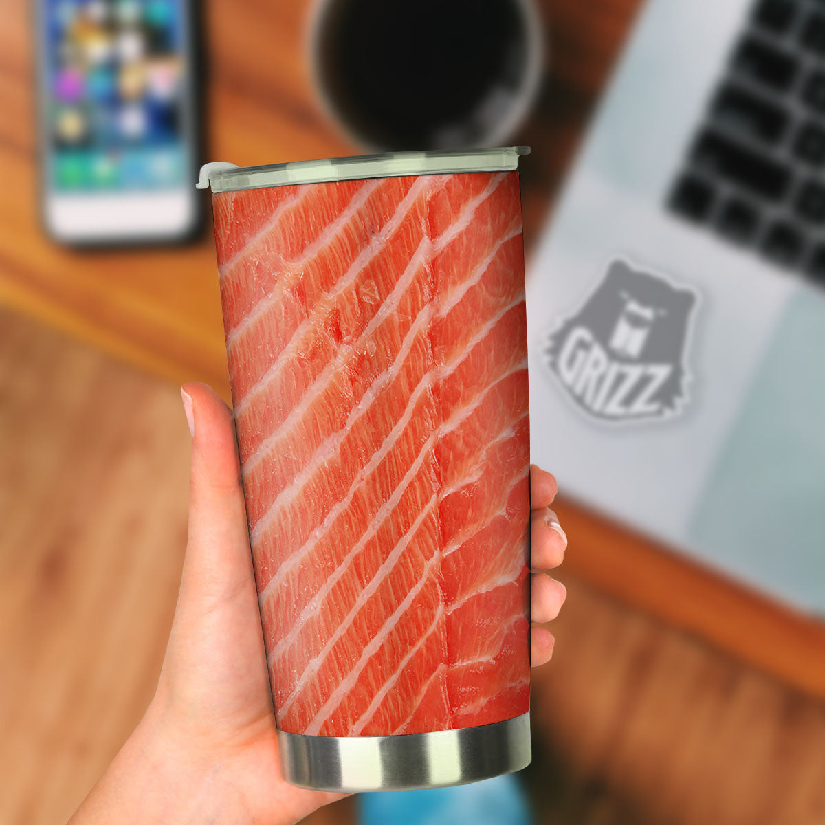 Texture Salmon Print Tumbler-grizzshop