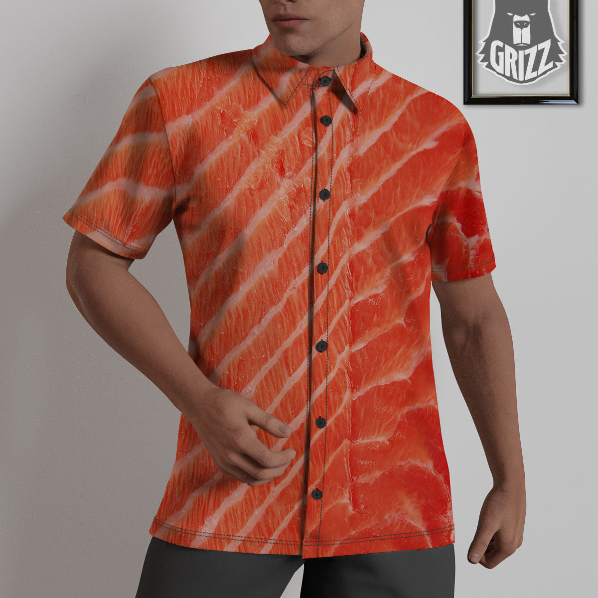 Texture Salmon Print Untucked Shirts-grizzshop
