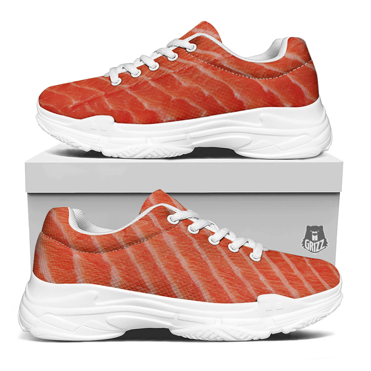 Texture Salmon Print White Chunky Shoes-grizzshop