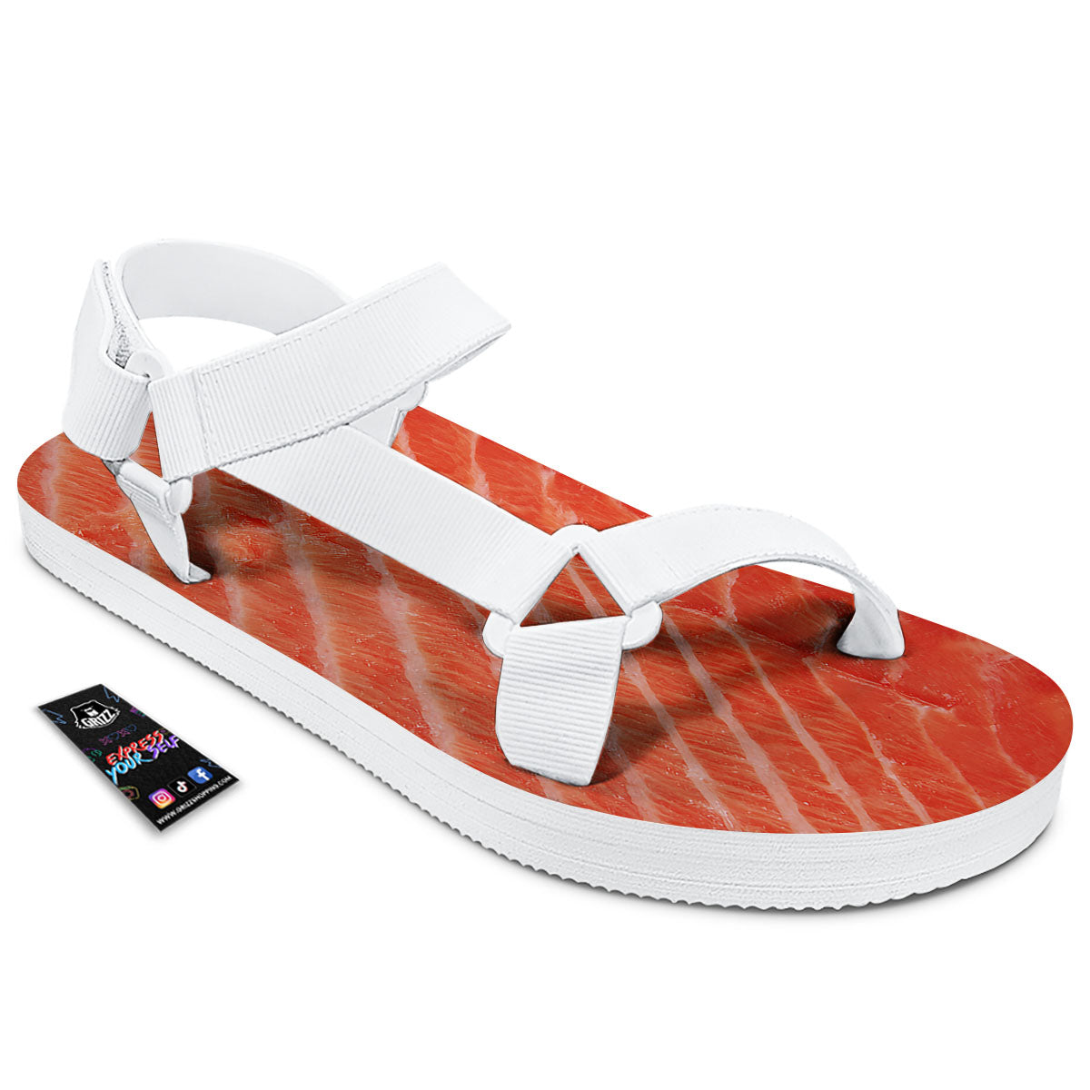 Texture Salmon Print White Open Toe Sandals-grizzshop
