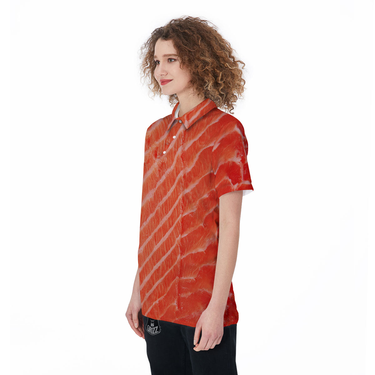 Texture Salmon Print Women's Golf Shirts-grizzshop